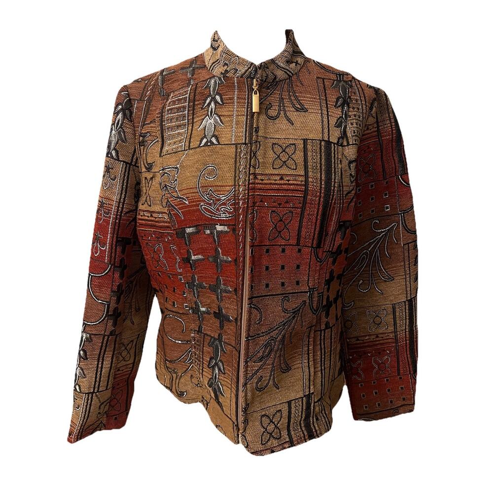 Dressbarn Long Sleeve Vintage Full Zip Tapestry Jacket Sz L